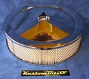 Chrome Air Cleaner 14 inch with a 3 inch element & Flat base - Holley 4 barrel diameter 5' 1/8' inch neck