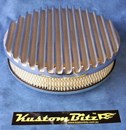Air Cleaner 9 inch Flat Top Finned Polished with 2 inch element - Holley diameter 5' 1/8' inch neck
